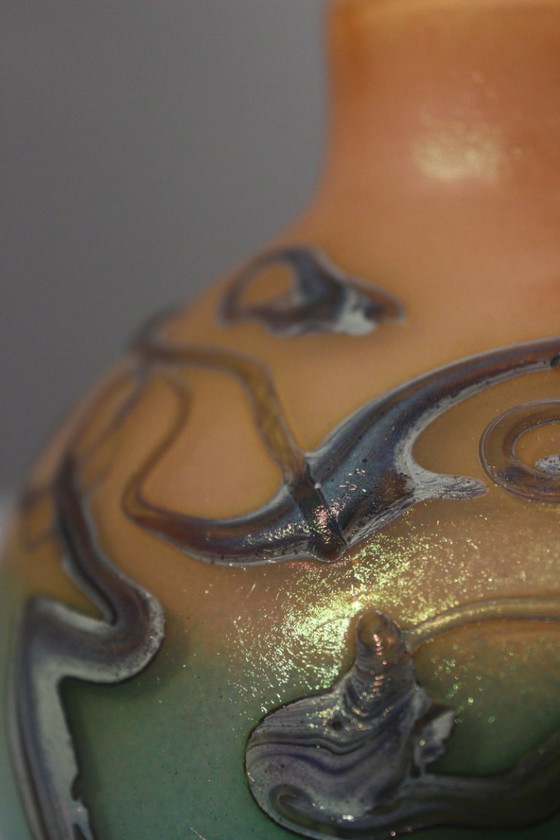 Image 1 of Pascal Guyot & Bernard Aconito in Biot Vase, abstract iridescent decoration, France 1993