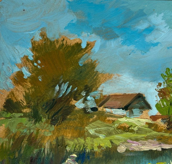 Image 1 of Original Oil Painting Summer House Landscape I'm sailing home on a boat
