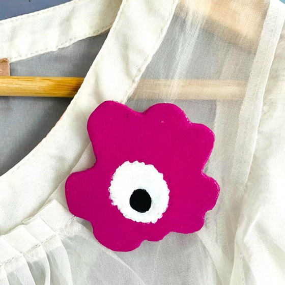 Image 1 of Handmade Marimekko inspired flower wooden brooch one of a kind
