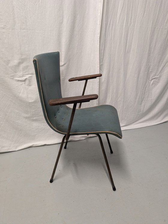 Unici: lotto di sedie a dondolo Van Os Culemborg, design olandese anni '50. – Sedie da pranzo, Skai (photo 13 of 14)