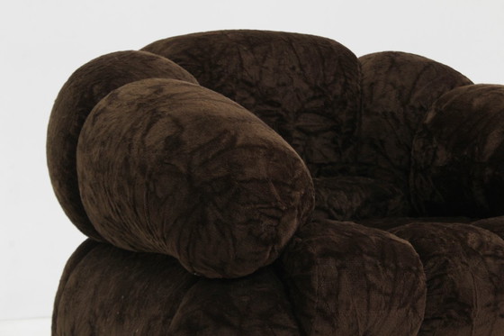 Image 1 of Set vintage italiaanse fauteuils bruin velvet jaren 70 