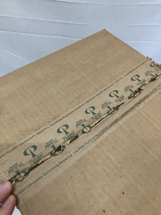 Image 1 of Lampe à suspension vintage Peill et Putzler ø30 verre bulle ambré NOS !