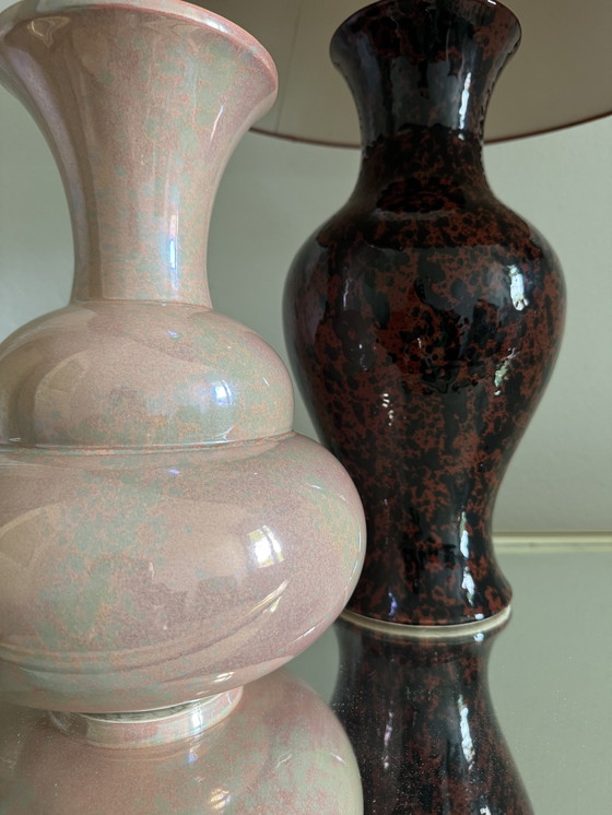 Image 1 of Charolles Irisée Roze Aardewerk Lamp jaren 80