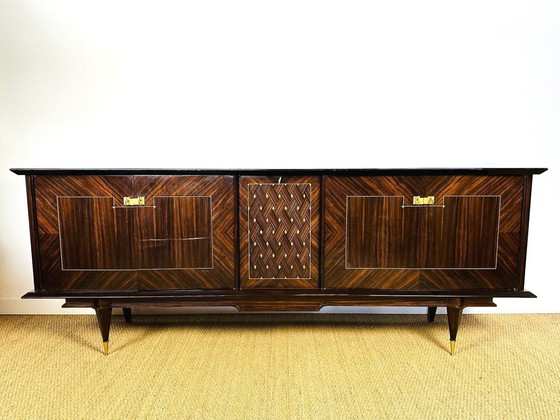 Image 1 of Lang Art Deco dressoir van Macassar ebbenhout, 1950