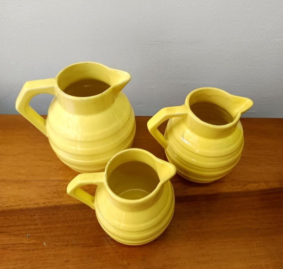 Image 1 of 3x pichets Orchies art déco en céramique jaune 