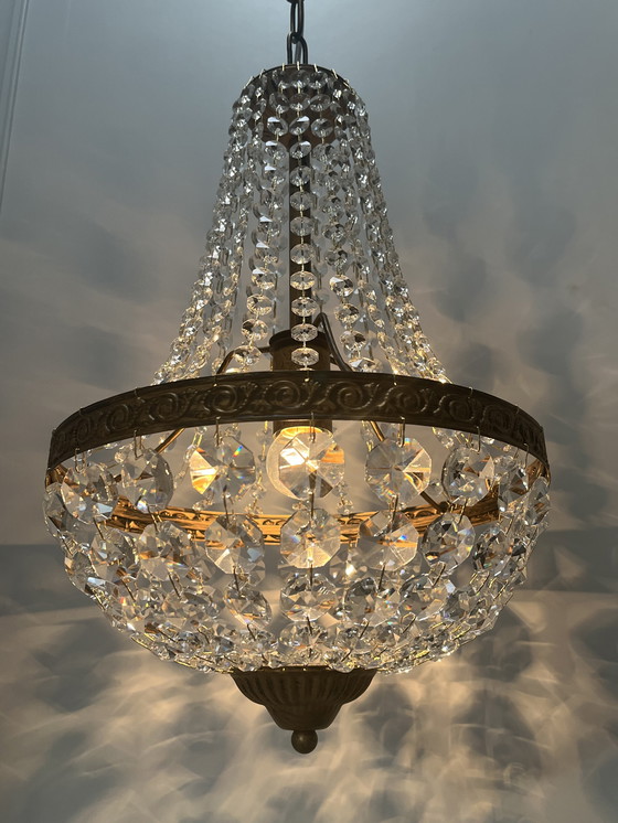 Image 1 of Crystal Bag Chandelier Bronze Frame Chandelier