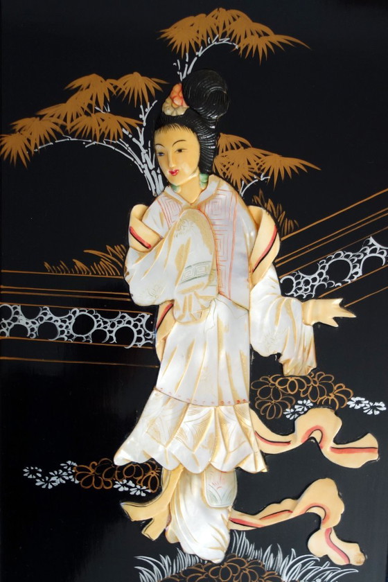 Vier Chinese panelen van gelakt hout en parelmoer, China, jaren 1960 – Decoratieve objecten, Wood, Other (photo 6 of 17)