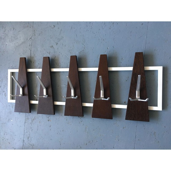 Image 1 of Vintage wenge and alloy wall coat rack, 1950