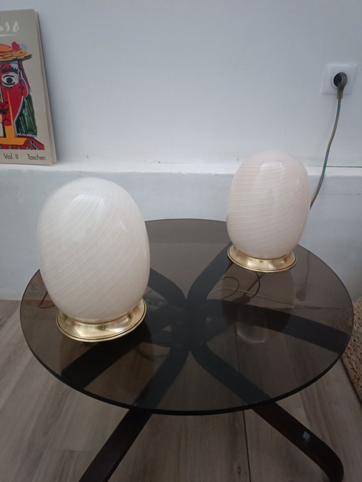 Paire de lampes Eggs verre de Murano strié 1970s