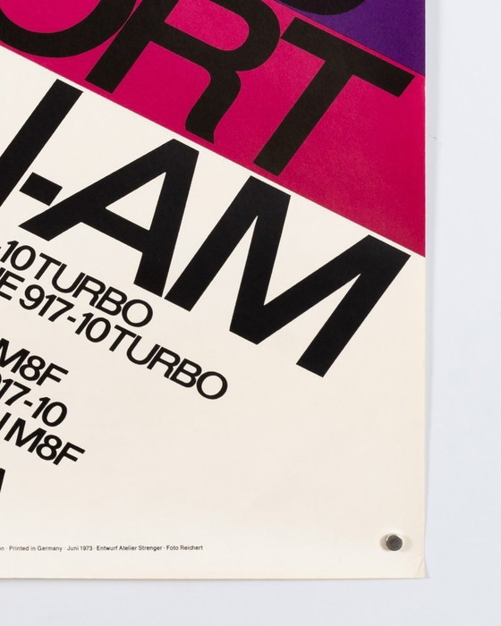 Image 1 of Porsche Wins Mosport Can-Am – 1973 – Original Vintage Porsche Poster by Atelier Strenger – Mid-Century Modern – 102x76 cm