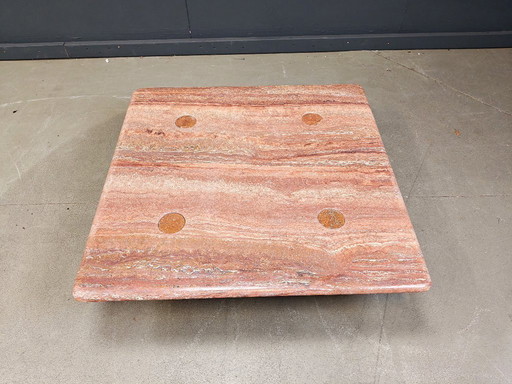 Angelo Mangiarotti red travertine Coffee Table for Up&Up, Italy