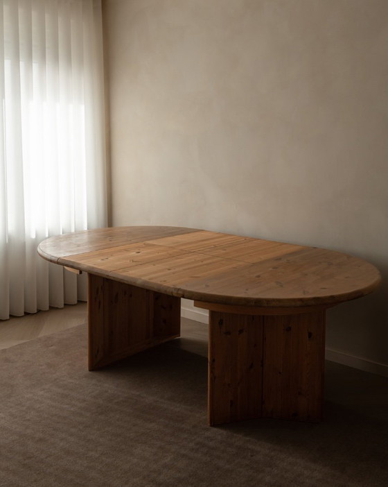 Image 1 of Vintage Danish Pine Round Extendable Dining Table Modul Møbler, Vinderup A/S 1980s