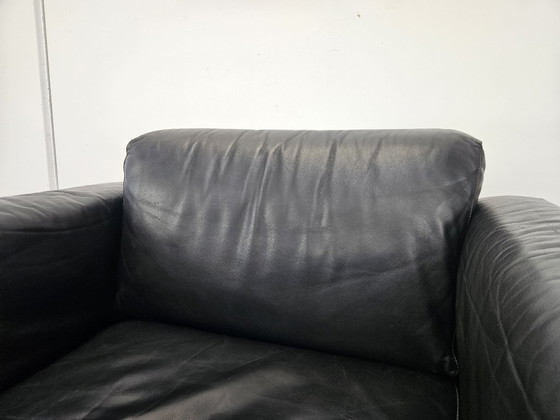Zwarte Leren Fauteuil met Houten Frame, Gavina, Leer, Mid Century Modern (foto 6 van 10)
