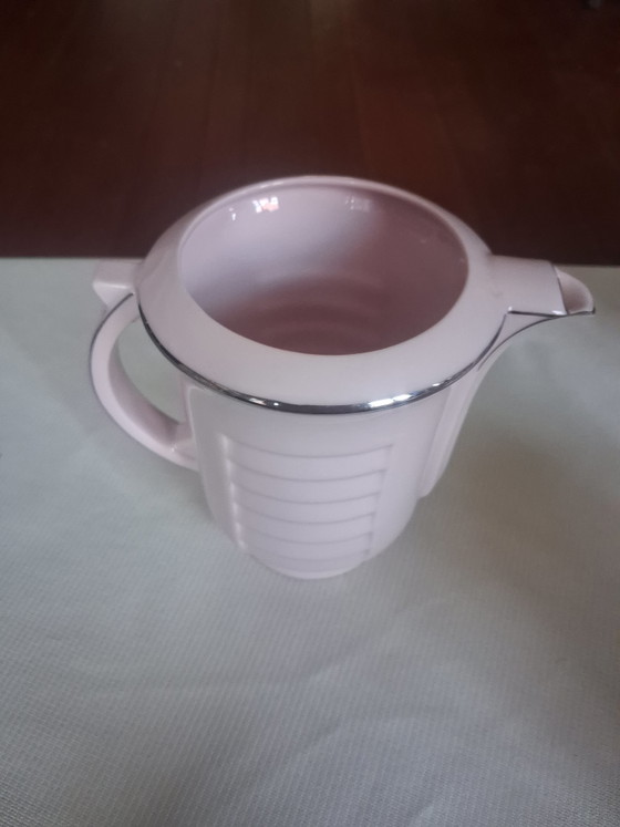 Image 1 of Servizio da caffè/tè Art Déco originale - Epiag, Cecoslovacchia (anni '20/'30) - Porcellana rosa con bordo argentato