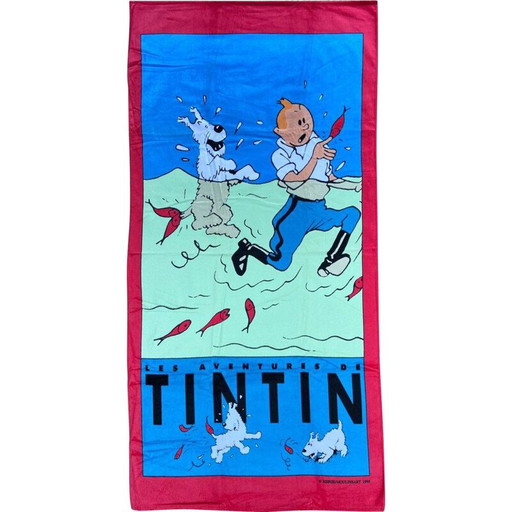Vintage strandlaken "Kuifje in het water" van Hergé voor Jalla, 1995