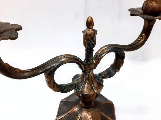 Image 1 of Vintage bronze double candle holder