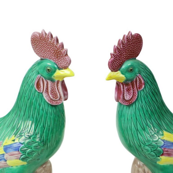 Image 1 of Coq en porcelaine polychrome émaillée