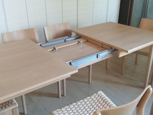 Set of table with 6 chairs in beech