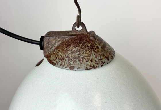 Image 1 of Industrial White Enamel Factory Lamp with Cast Iron Top, 1960s