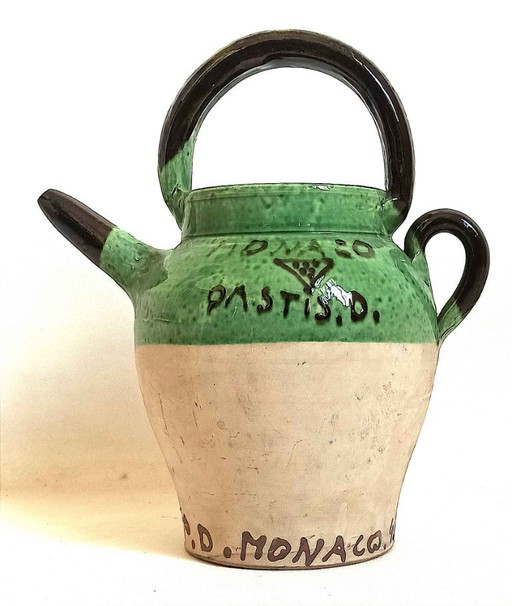 Pichet terre cuite Pastis Monaco Années 40 Hauteur 26,5 cm