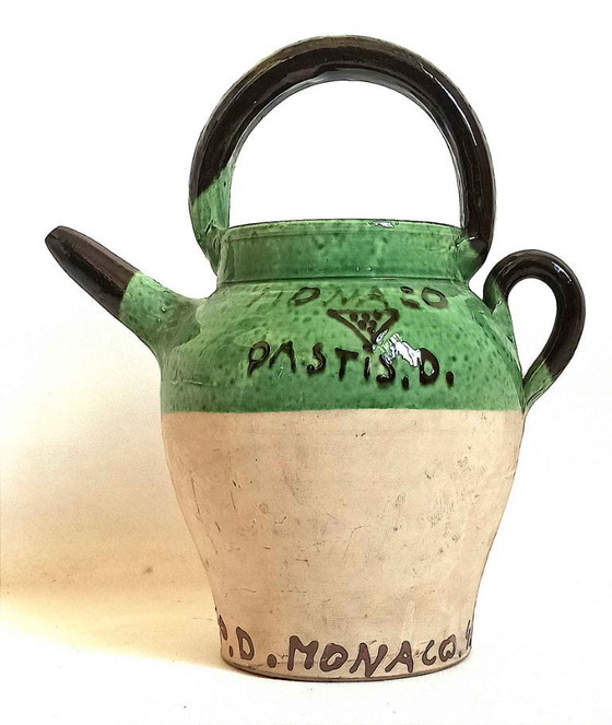 Image 1 of Brocca in terracotta Pastis Monaco degli anni '40. Altezza 26,5 cm.