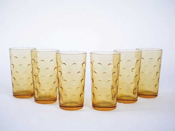 Image 1 of Set amberkleurige glazen, Italiaans design, jaren 70, vervaardigd in Italië.