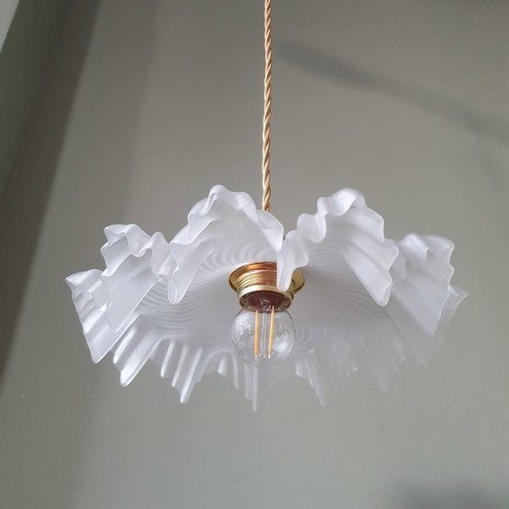 Image 1 of Vintage French Frosted Glass Pendant Lamp in Clichy Style