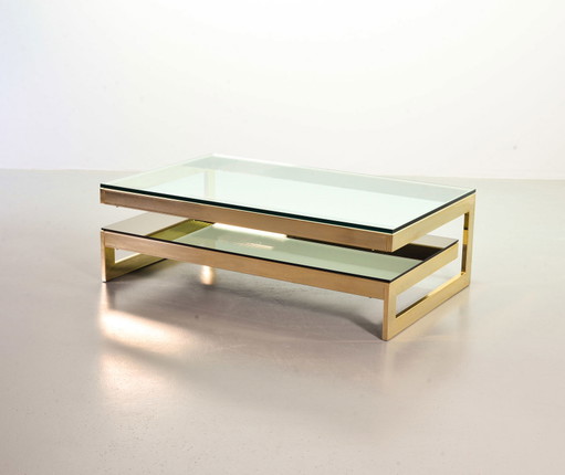 Belgo-Chrom Architectural G-Table Plaqué or 23 carats avec plateau en verre