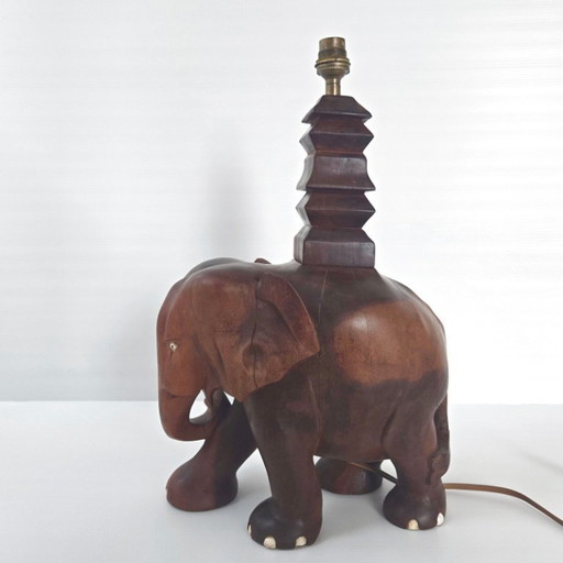 MAGNIFIQUE LAMPE ELEPHANT VINTAGE ART DECO 1940 1950 EN BOIS MASSIF 40S 50S