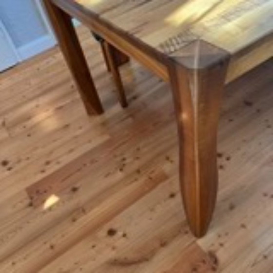Dining table and 6 chairs SELTZ Luis walnut and dining table lamp – Dining set, Leather, Metal (photo 3 of 5)