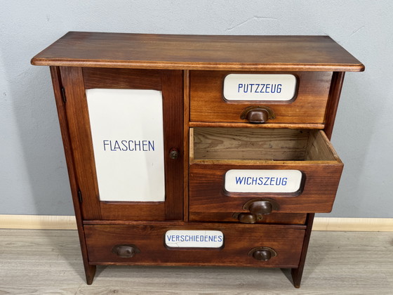 Image 1 of Antique kitchen cabinet with porcelain drawer plates | ca. 1900-1930