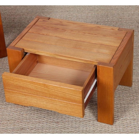 Image 1 of Paar Nachttische aus massiver Esche, französische Handwerkskunst aus dem 20. Jahrhundert