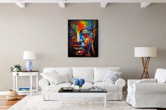 Image 1 of Unique hand-painted Buddha painting “Awakening” – Seksak Jaichumchen – 80×100 cm