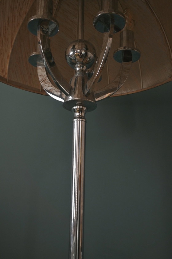Image 1 of Lampada da terra anni '70 con base cromata e paralume a ombrello