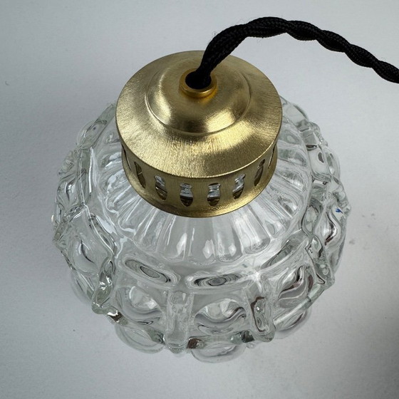 Image 1 of SET DI 3 LUCI A SOSPENSIONE IN VETRO A BOLLE D'ARIA VINTAGE