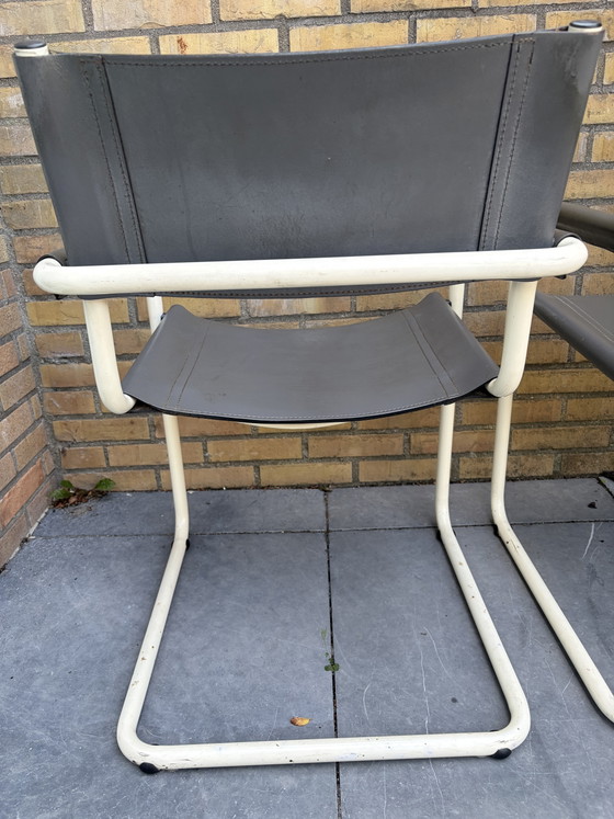 4 Mart Stam Bauhaus Sledestoelen Buisframe Midcentury – Mart Stam, Bauhaus, Eetkamerstoelen, Leather, Metal (photo 7 of 8)