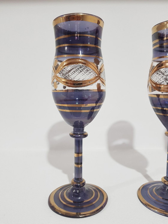 Vintage Italian Glasses, 1960s, Set of 4 – Glass & Decanter, Gold, Italian Design (photo 6 of 11)