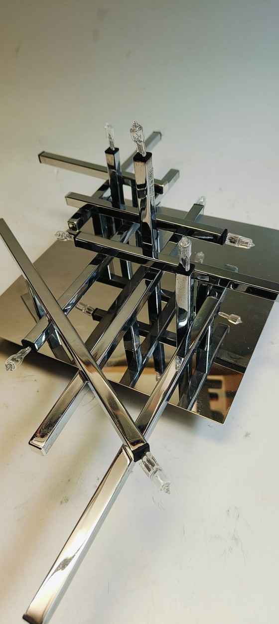 Image 1 of Modernist chrome sofa Germany halogen ceiling lamp from the 1980s in the style of Sciolari