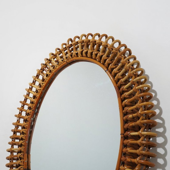 Wall mirror with rattan frame, 1950s – Glass (photo 5 of 11)