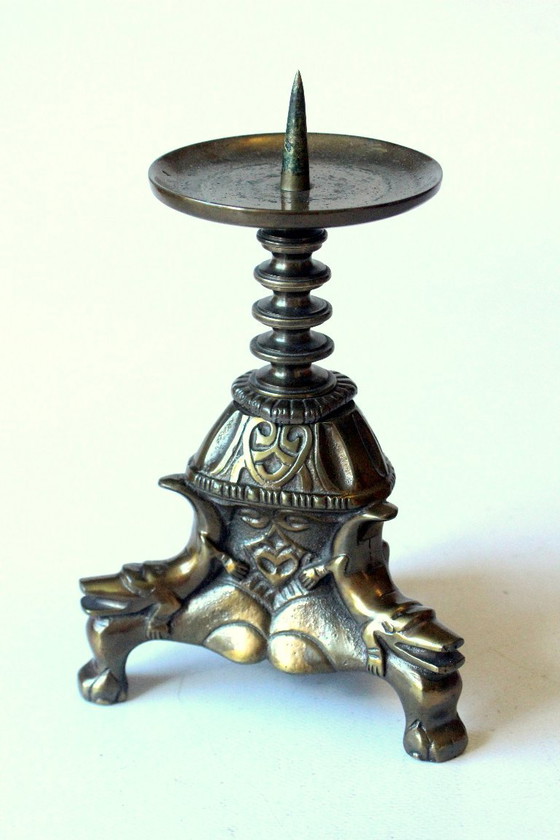 Solid Bronze Candle holder for wider candles, Brown, Vintage (photo 3 of 10)