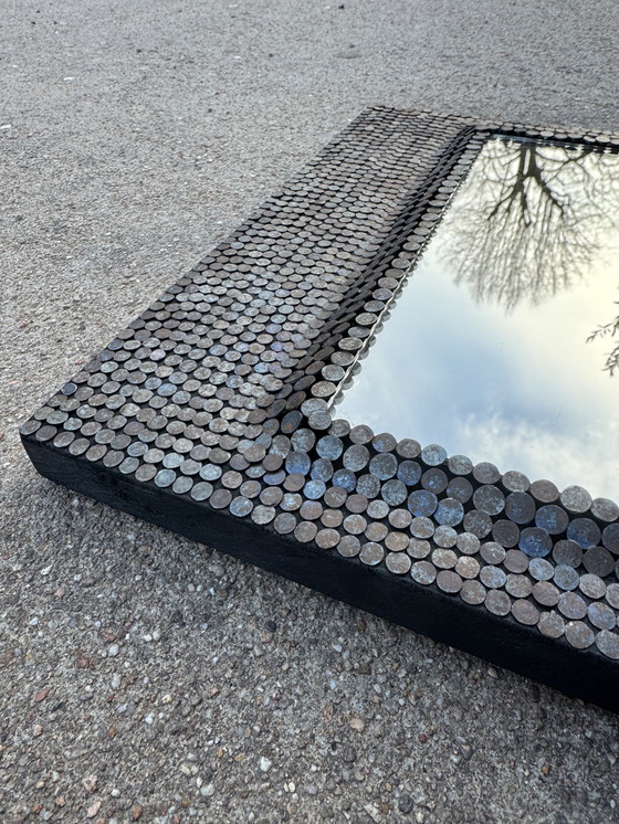 Image 1 of Brutalist style studded mirror from the 1950s