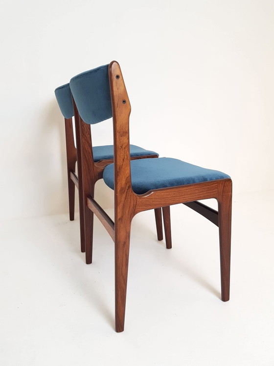 Ensemble de 6 chaises de salle à manger Erik Buch en palissandre, bleues, récemment retapissées – Wood (photo 15 of 15)