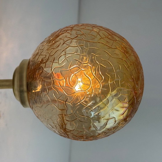 PAIR OF VINTAGE AMBER GLASS WALL LIGHTS – Metal (photo 3 of 8)