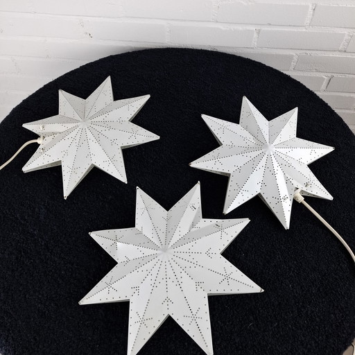 3 Vintage-Weihnachtssterne aus perforiertem Metall, weiß, 70er Jahre
