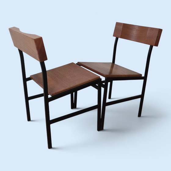 2 Nordic (Deens) Vintage Teakhouten Stoelen, Zwart Frame En Teakhout – Eetkamerstoelen, Wood, Iron (photo 7 of 7)