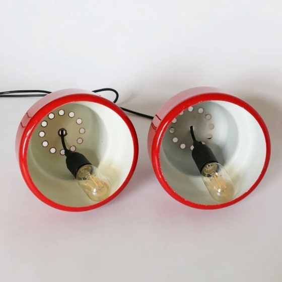 Image 1 of Lámparas colgantes vintage rojas Jo Hammerborg diseño danés