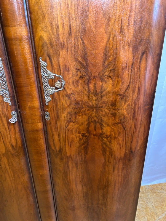 Image 1 of  Art Deco Burr Walnut Vintage Brocante Gents Wardrobe 1930–1940