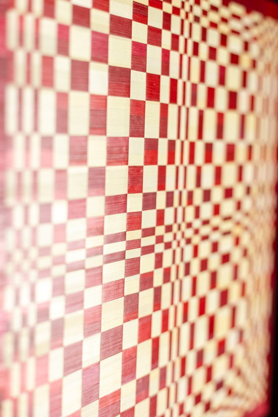 Image 1 of Pair of panels in red and gold straw marquetry. Contemporary.