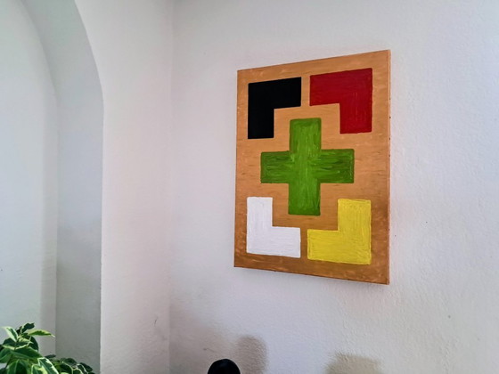 Image 1 of Enzo SAN MARCO - Colori essenziali su sfondo dorato - Dipinto dell'artista