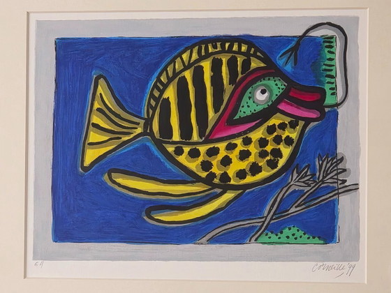 Image 1 of Corneille - Poisson Surrealiste sur Bleu - E.A - 1999 - Firmato a mano